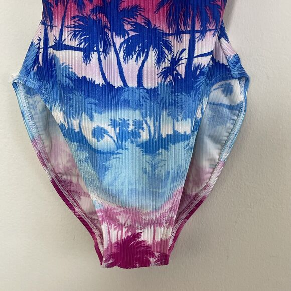 Vtg CATALINA Womens 80s 90s Pink Purple Palm Tree High‎ Cut One Piece Swimsuit S - Picture 3 of 6